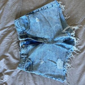 Distressed Denim Blue Shorts